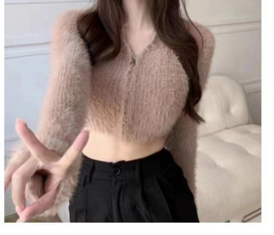 women's sweater long sleeve sweaters & cardigans zipper sexy solid color