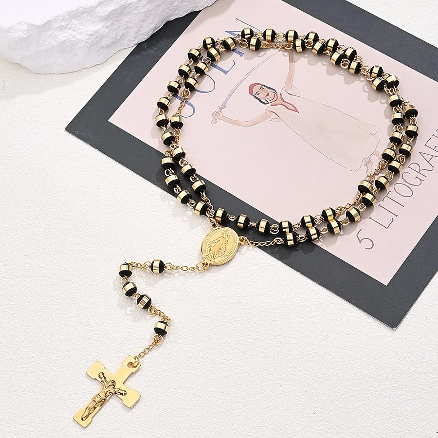 Casual Vintage Style Classic Style Faith Cross Oval 18K Gold Plated 304 Stainless Steel Silica Gel  Sweater Chain Long Necklace Necklace