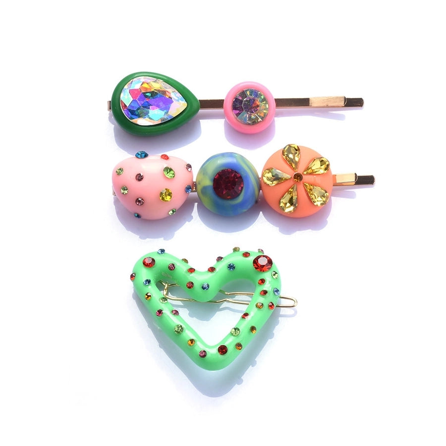 cute heart shape alloy resin plating inlay artificial diamond hair clip