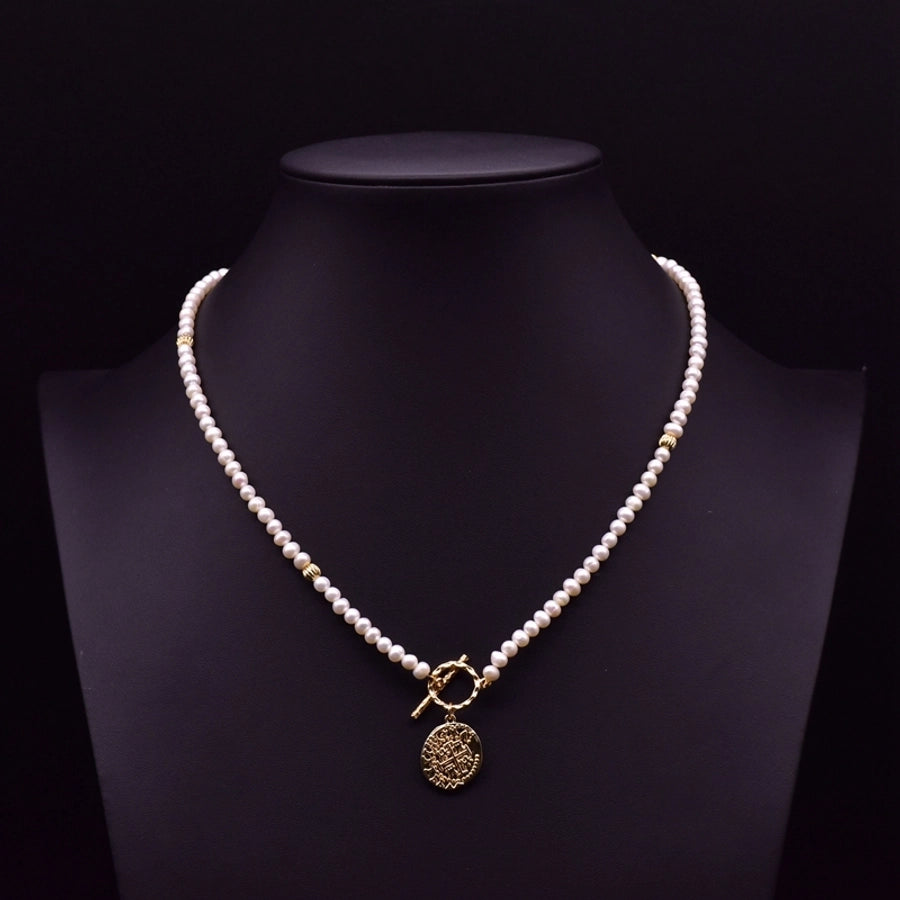 elegant retro geometric copper plating inlay pearl 18k gold plated sweater chain