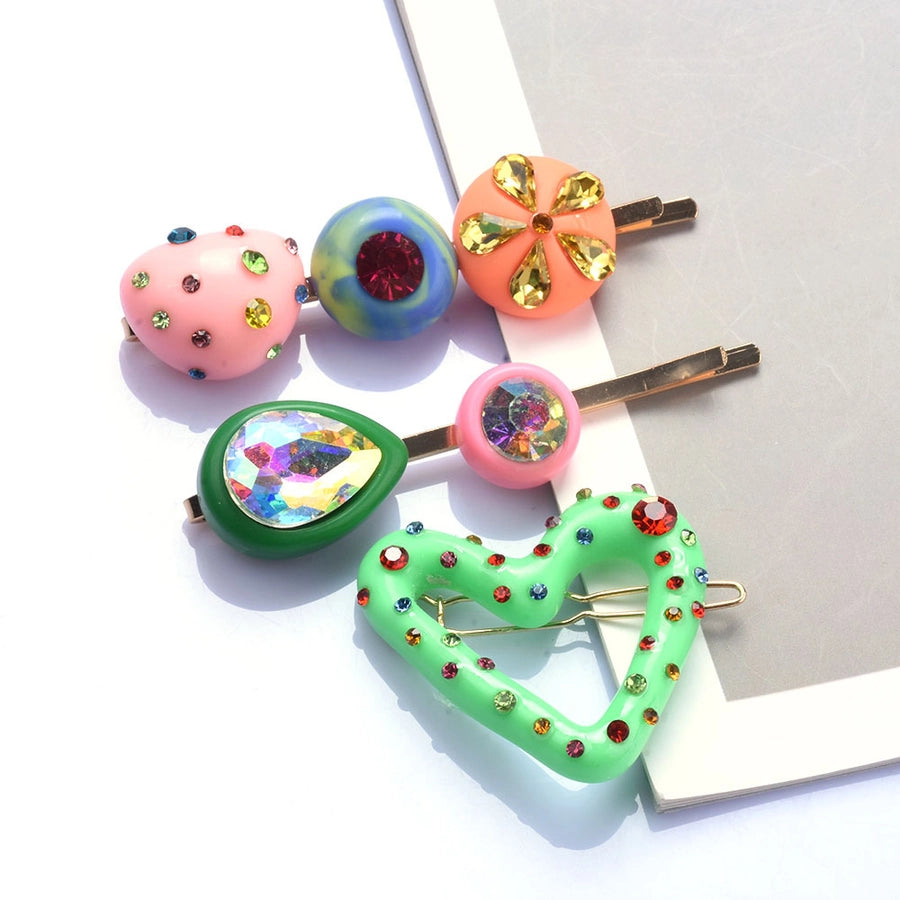 cute heart shape alloy resin plating inlay artificial diamond hair clip