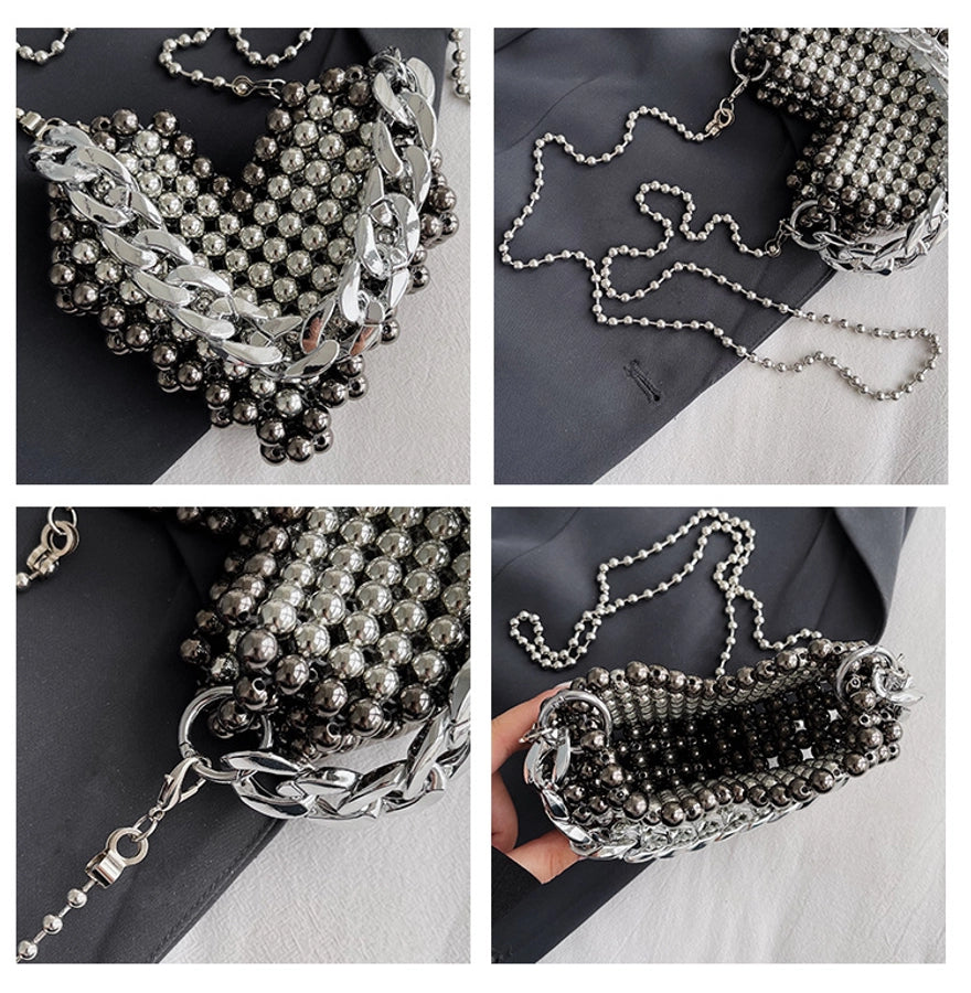 Women's Mini Pearl Solid Color Streetwear Beading Open Crossbody Bag