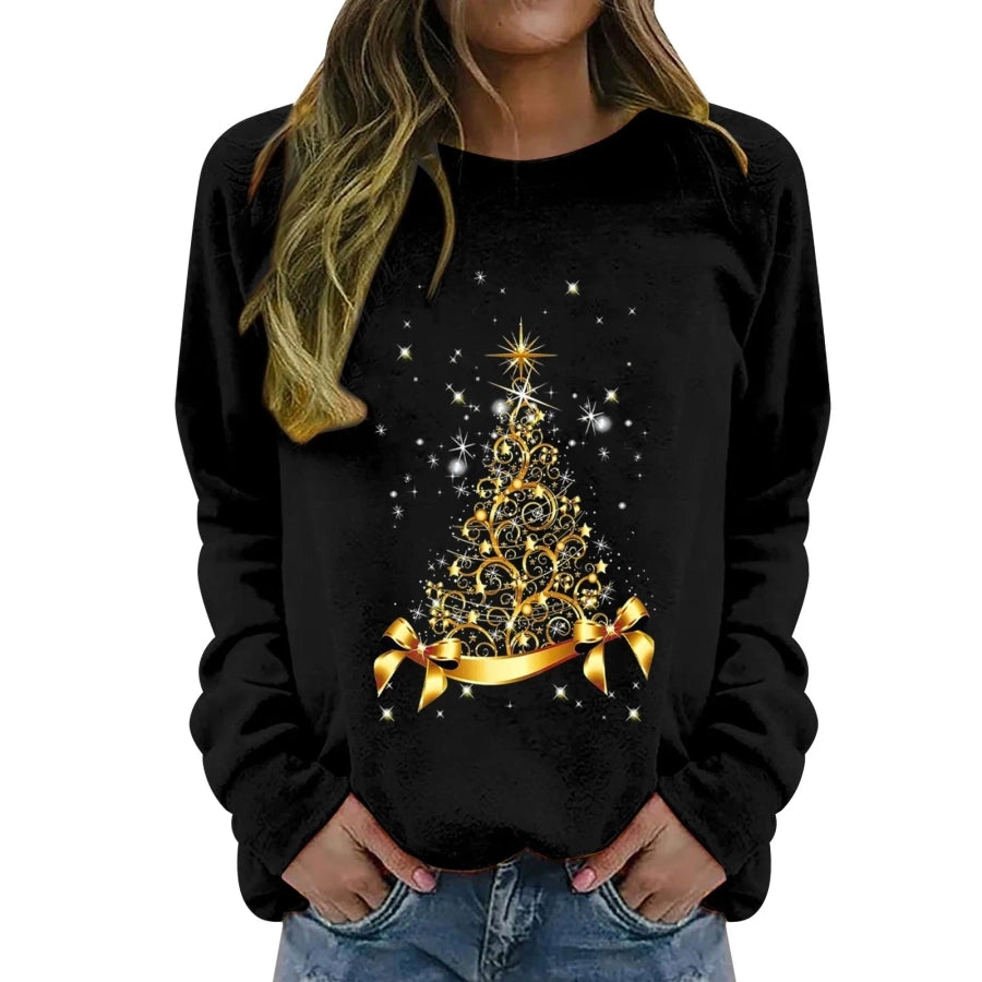 women's hoodies long sleeve thermal transfer printing casual christmas tree bow knot