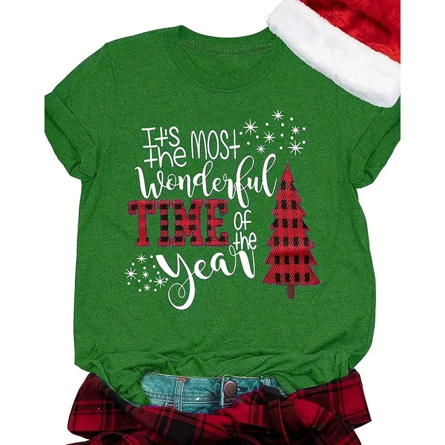 women's t-shirt short sleeve t-shirts printing casual christmas tree letter