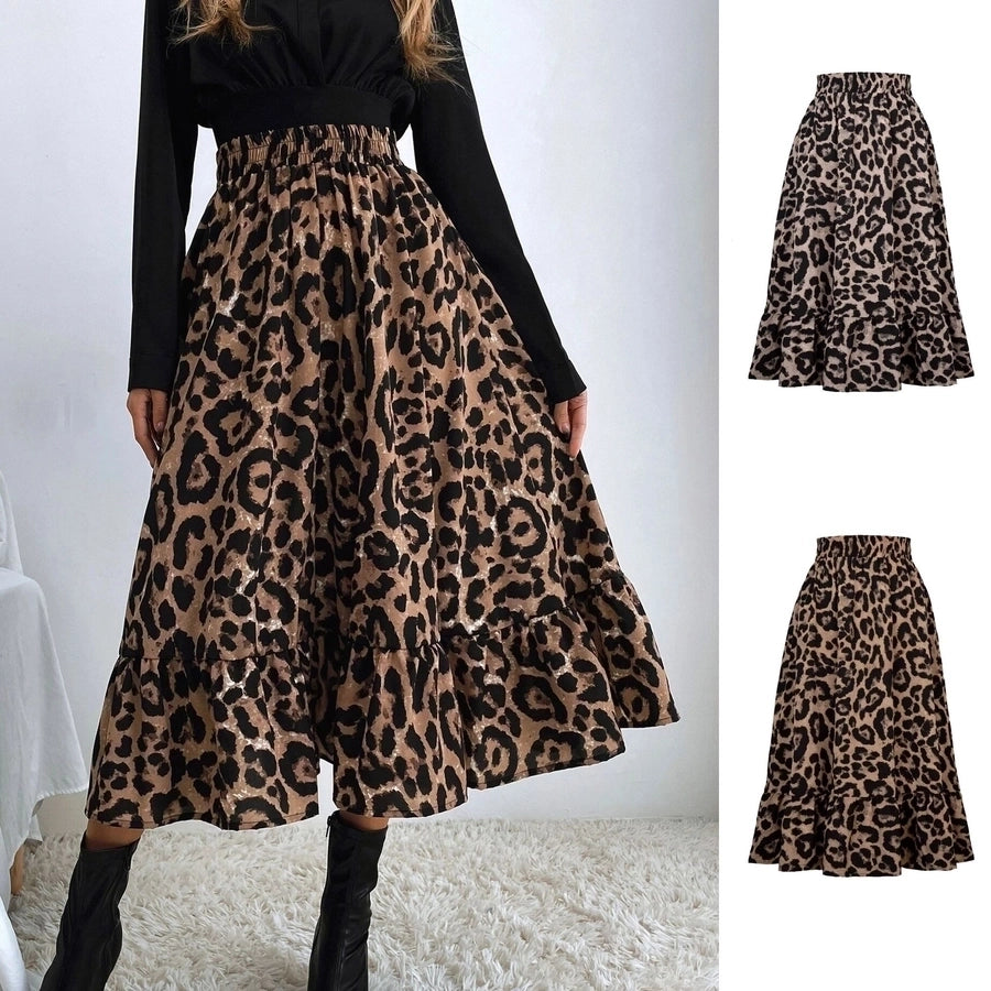 fashion leopard polyester chiffon maxi long dress skirts