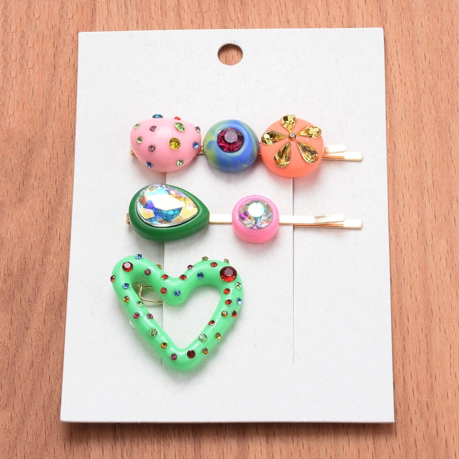 cute heart shape alloy resin plating inlay artificial diamond hair clip