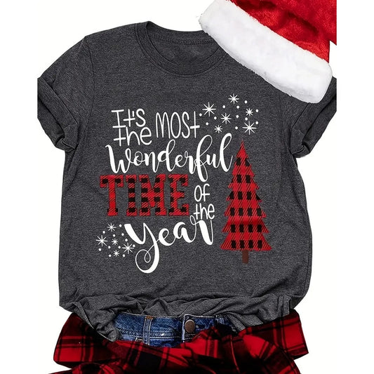 women's t-shirt short sleeve t-shirts printing casual christmas tree letter