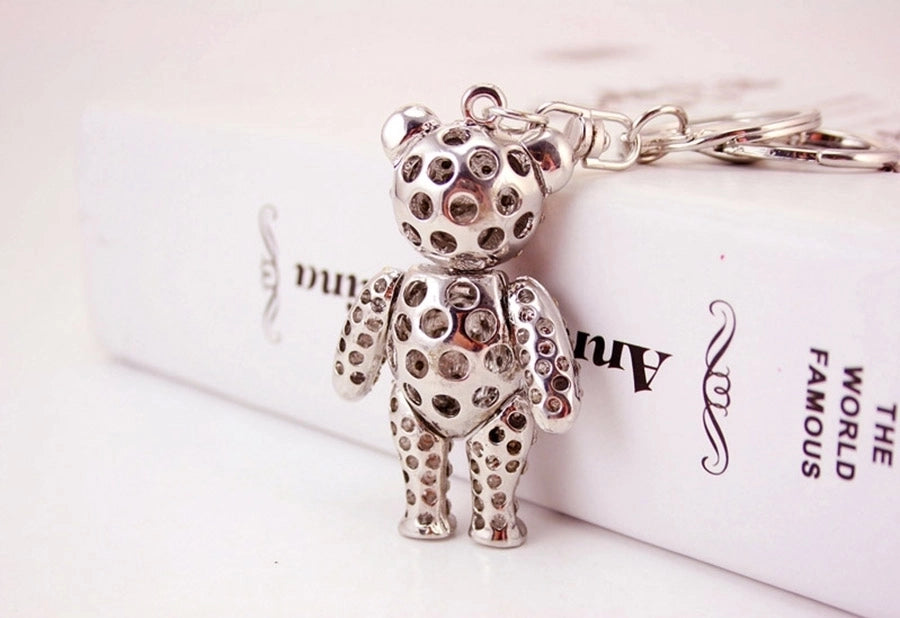 Cute Sweet Bear Heart Shape Zinc alloy Plating Inlay Rhinestones Unisex Bag Pendant Keychain