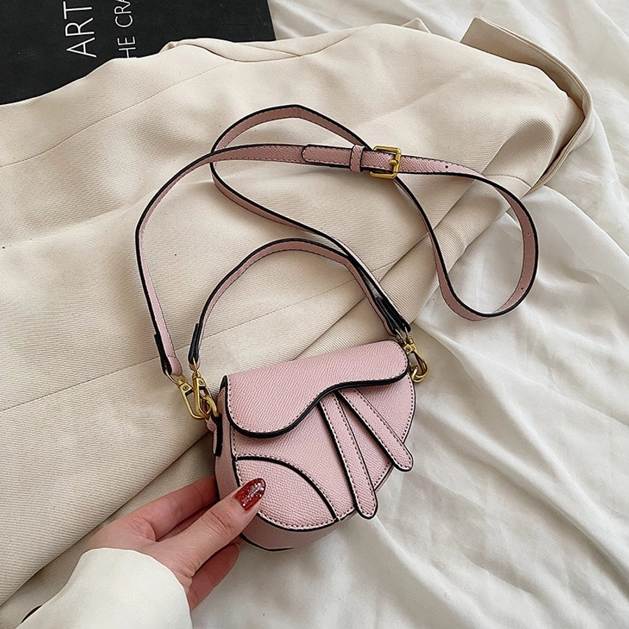 girl's mini pu leather solid color fashion magnetic buckle crossbody bag