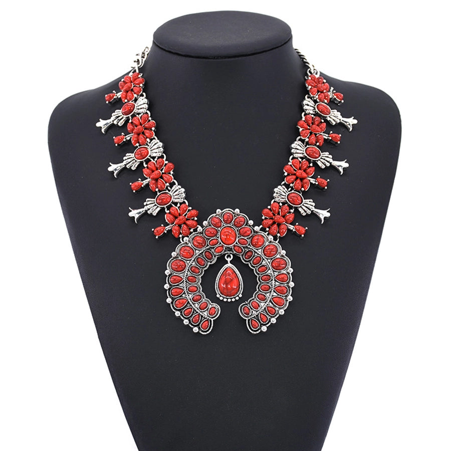 fashion flower artificial crystal alloy plating artificial crystal necklace