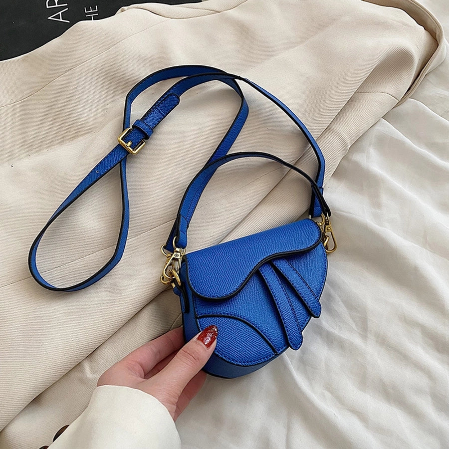 girl's mini pu leather solid color fashion magnetic buckle crossbody bag