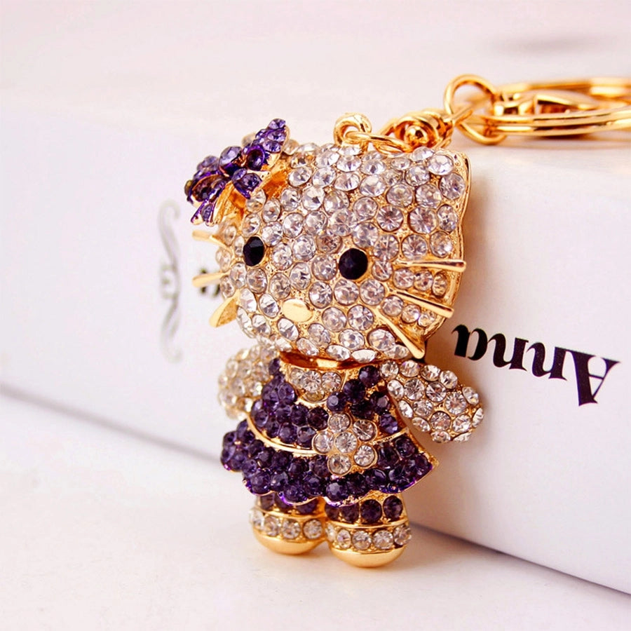 cute cat alloy inlaid crystal women's bag pendant keychain