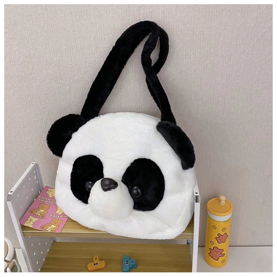 women's all seasons plush animal cute round zipper shoulder bag