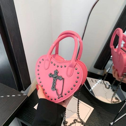 Women's Pu Leather Cross Solid Color Vintage Style Punk Maximalism Sewing Thread Zipper Heart-shaped Bag Handbag