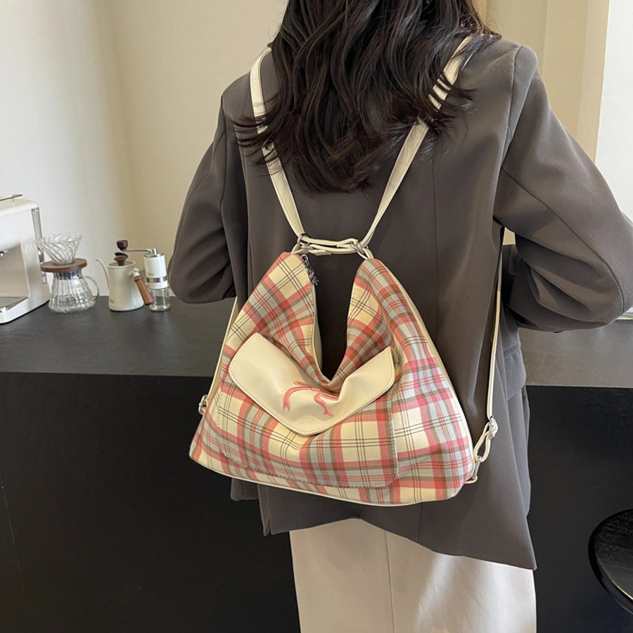 Women's Medium Pu Leather Plaid Bow Knot Vintage Style Classic Style Sewing Thread Square Zipper Tote Bag