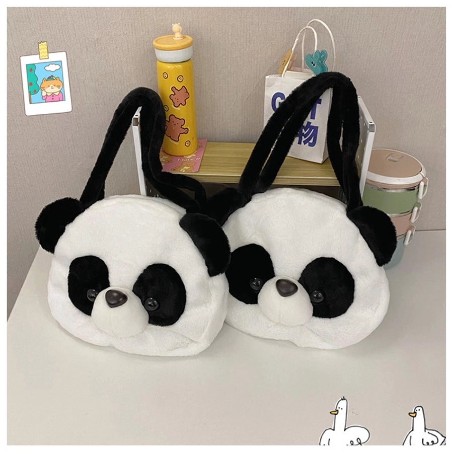 women's all seasons plush animal cute round zipper shoulder bag