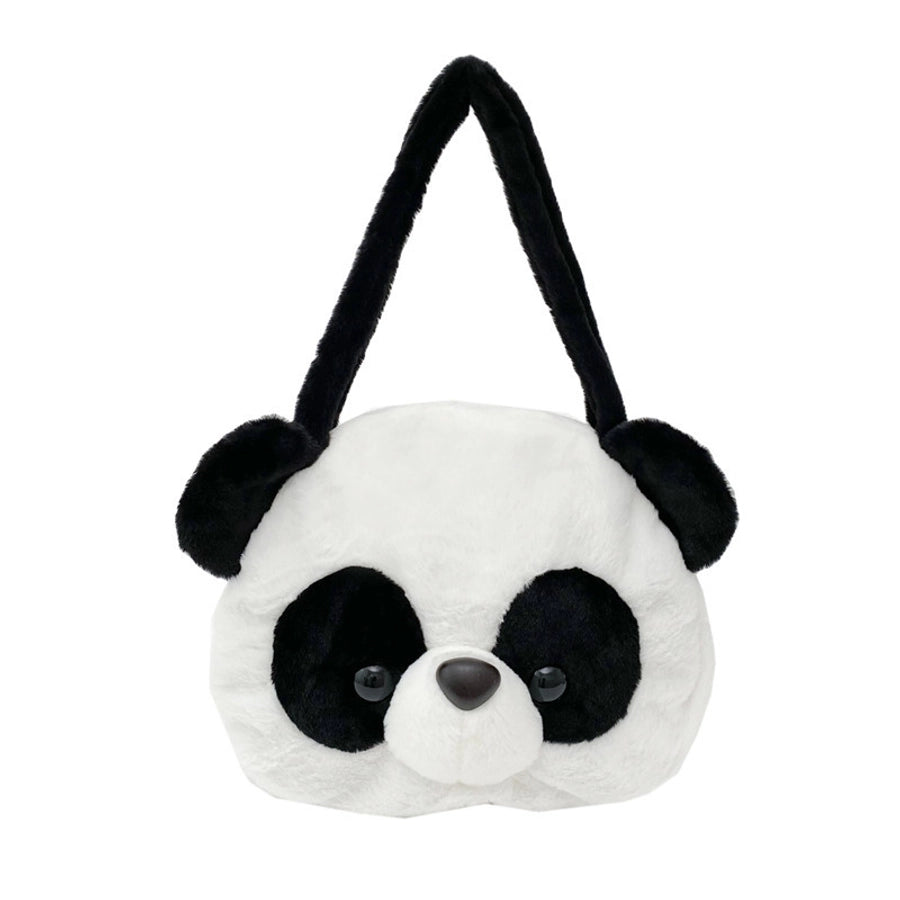 women's all seasons plush animal cute round zipper shoulder bag