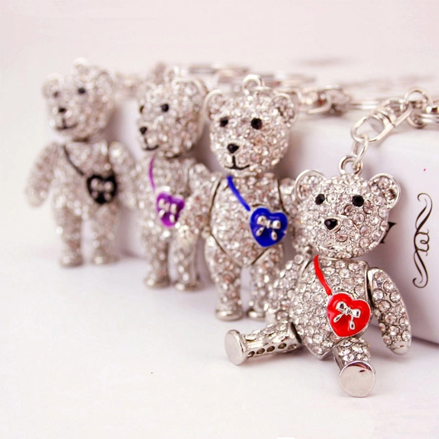 Cute Sweet Bear Heart Shape Zinc alloy Plating Inlay Rhinestones Unisex Bag Pendant Keychain