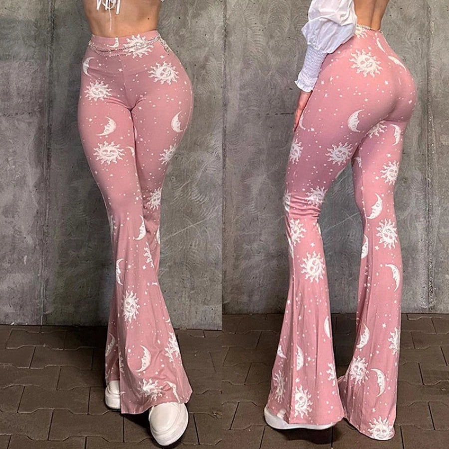 Women's Casual Streetwear Sun Moon Full Length Casual Pants Flared Pants