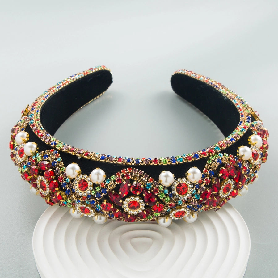 women new inlay rhinestone pearl flannel vintage sponge headband