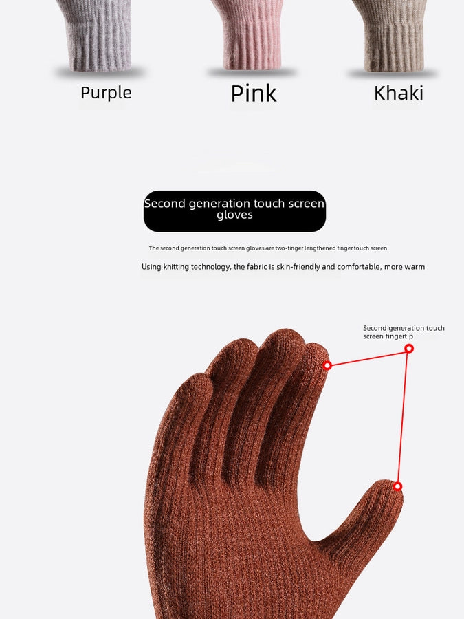 New winter plus velvet padded warm knitted gloves women's alpaca wool fit soft outdoor touch screen gloves manufacturers