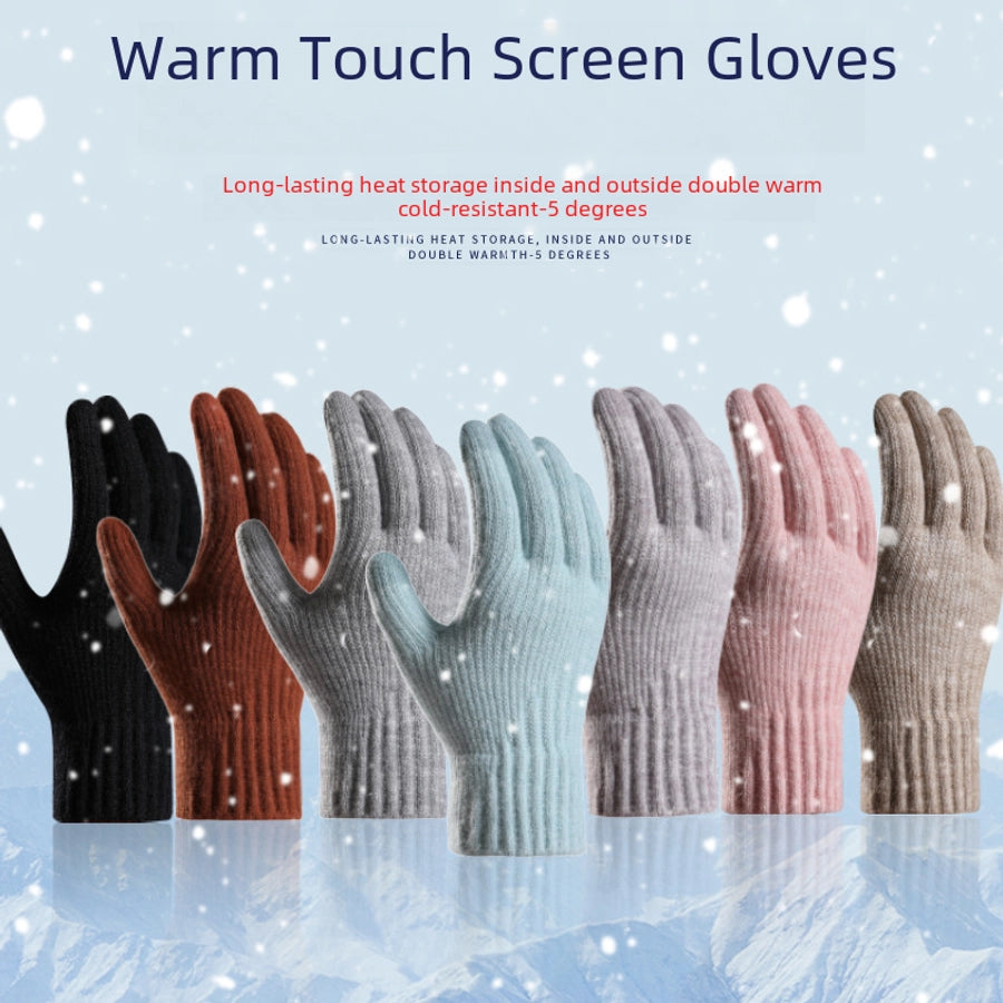 New winter plus velvet padded warm knitted gloves women's alpaca wool fit soft outdoor touch screen gloves manufacturers