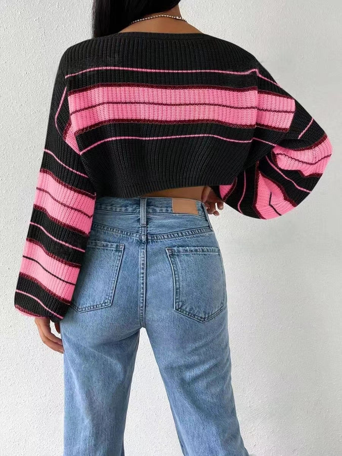 Women's Sweater Long Sleeve Sweaters & Cardigans Casual Color Block Stripe