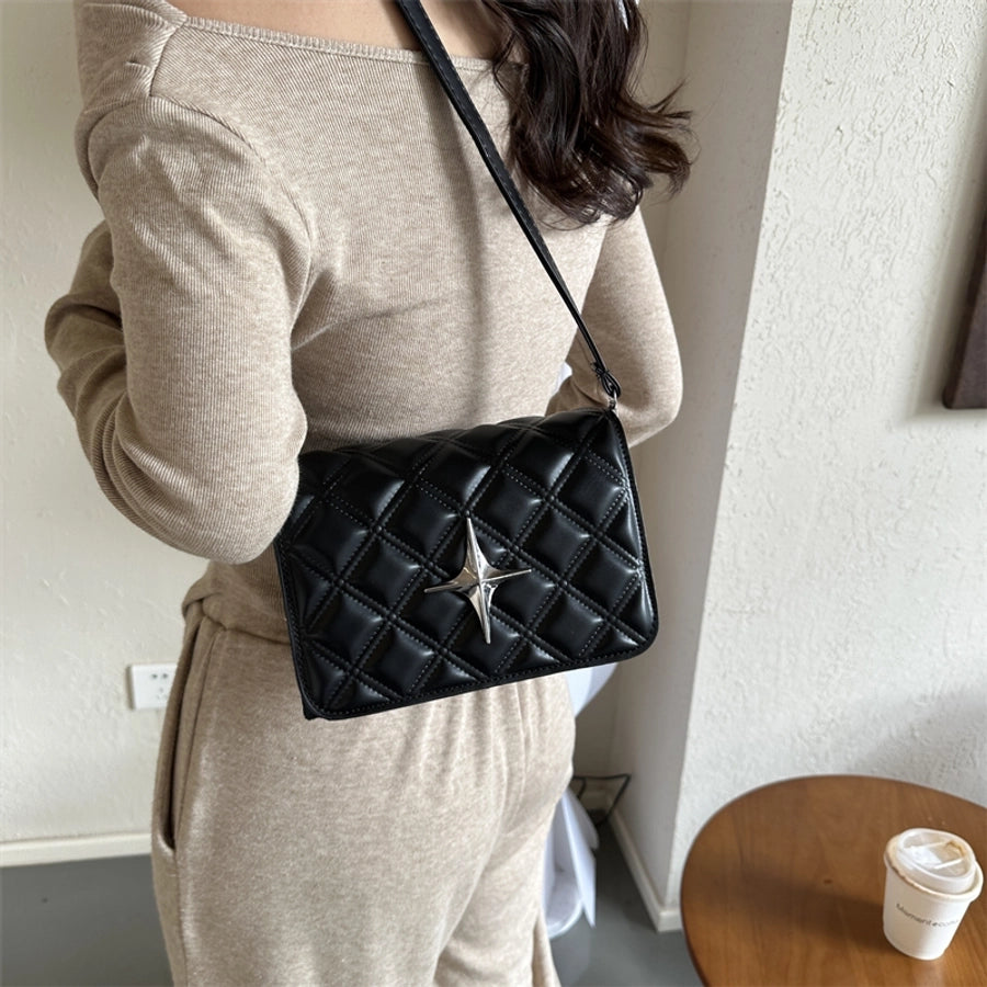 women's pu leather solid color basic square magnetic buckle crossbody bag