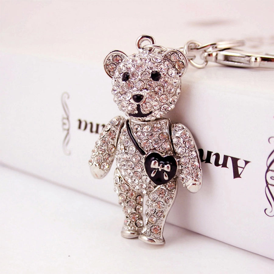 Cute Sweet Bear Heart Shape Zinc alloy Plating Inlay Rhinestones Unisex Bag Pendant Keychain