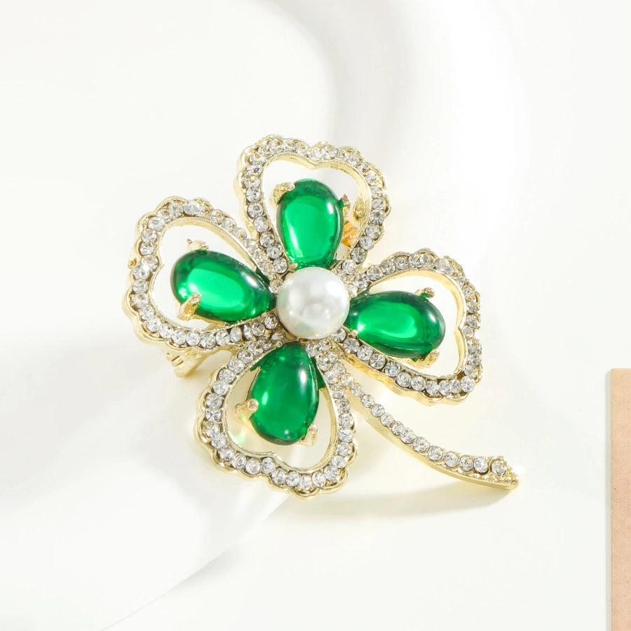 1-Piece Four-Leaf Clover Diamond Brooch Exquisite Elegant Style Women's Fashion Hypoallergenic Material Brooch Suitable for Daily Wear and Gift Unisex Style