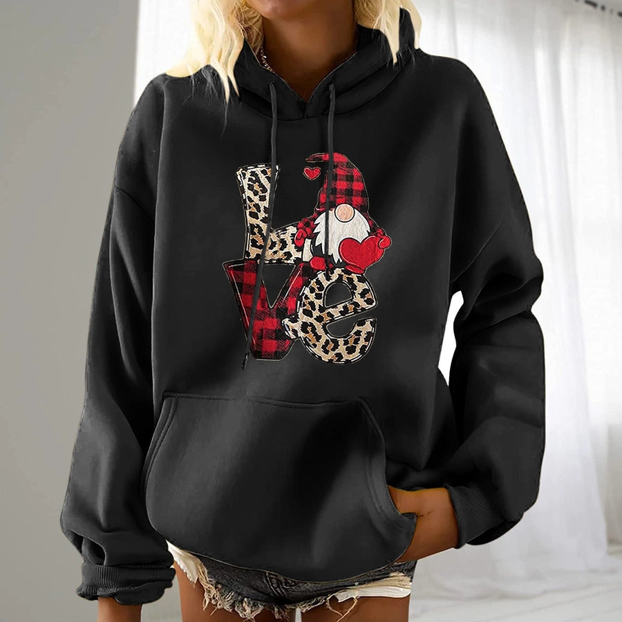 women's hoodies long sleeve printing pocket casual doll letter leopard