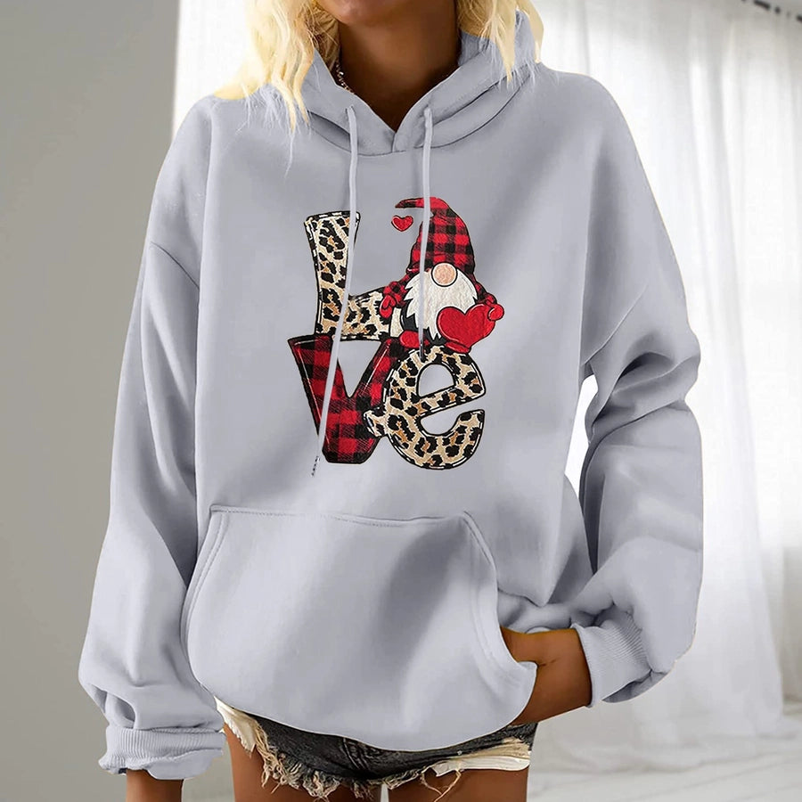 women's hoodies long sleeve printing pocket casual doll letter leopard