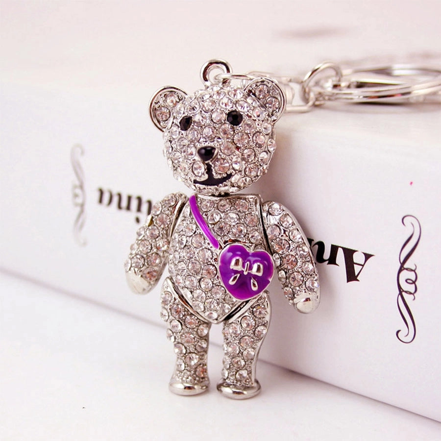 Cute Sweet Bear Heart Shape Zinc alloy Plating Inlay Rhinestones Unisex Bag Pendant Keychain