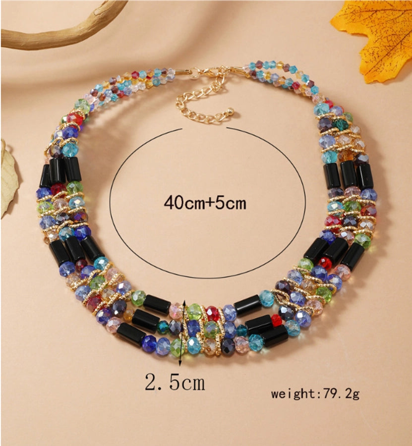 vacation colorful alloy glass beaded women's three layer necklace