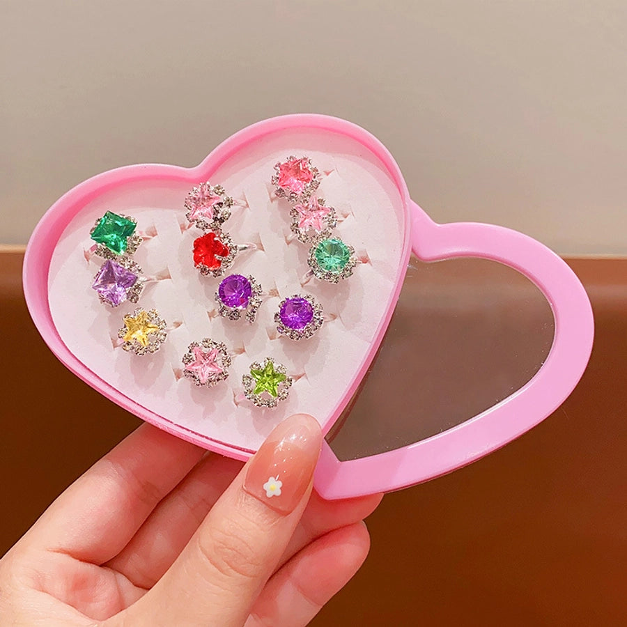 children's gem ring little Princess toy jewelry girl Baby Crystal Diamond adjustable ring gift box