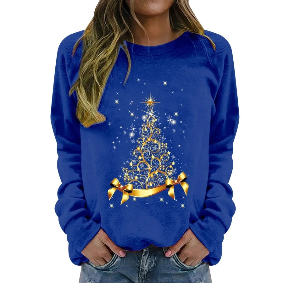 women's hoodies long sleeve thermal transfer printing casual christmas tree bow knot