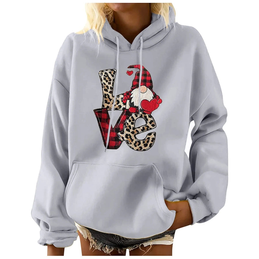 women's hoodies long sleeve printing pocket casual doll letter leopard