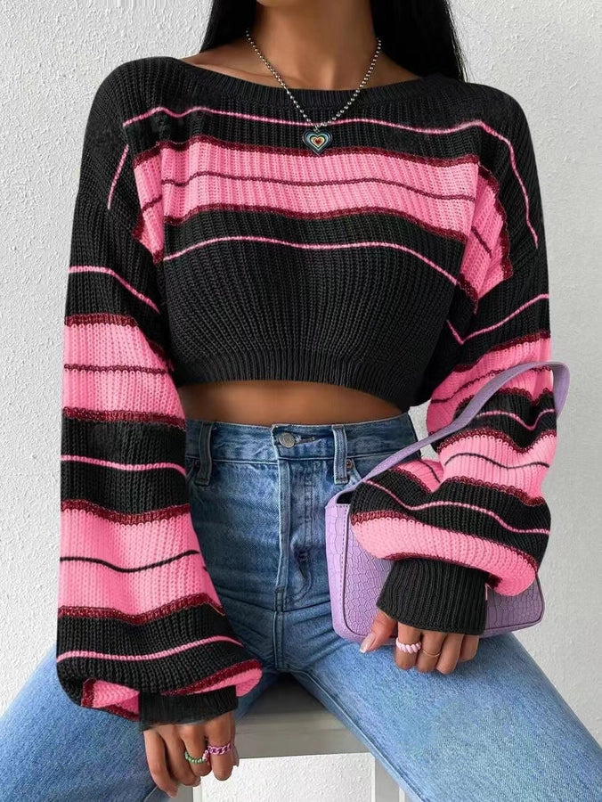 Women's Sweater Long Sleeve Sweaters & Cardigans Casual Color Block Stripe