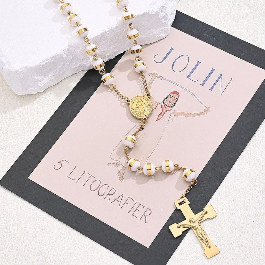 Casual Vintage Style Classic Style Faith Cross Oval 18K Gold Plated 304 Stainless Steel Silica Gel  Sweater Chain Long Necklace Necklace