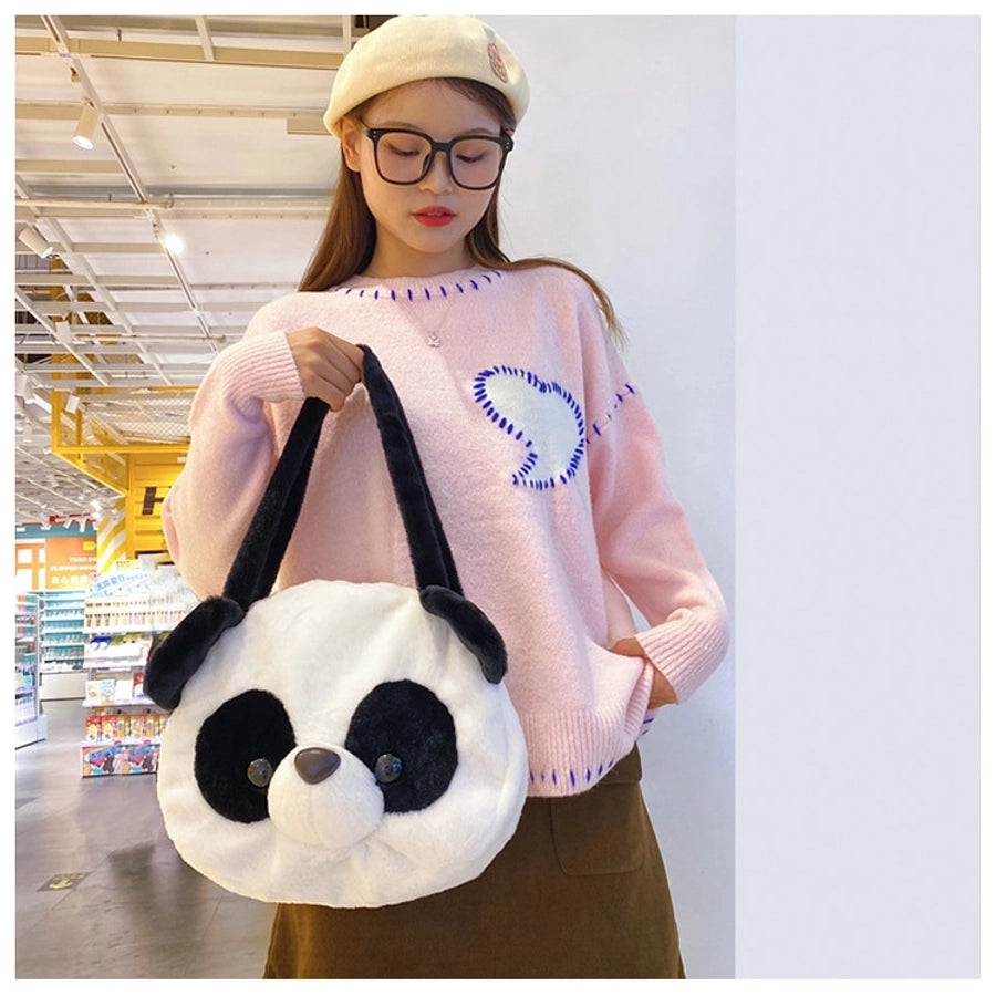 women's all seasons plush animal cute round zipper shoulder bag