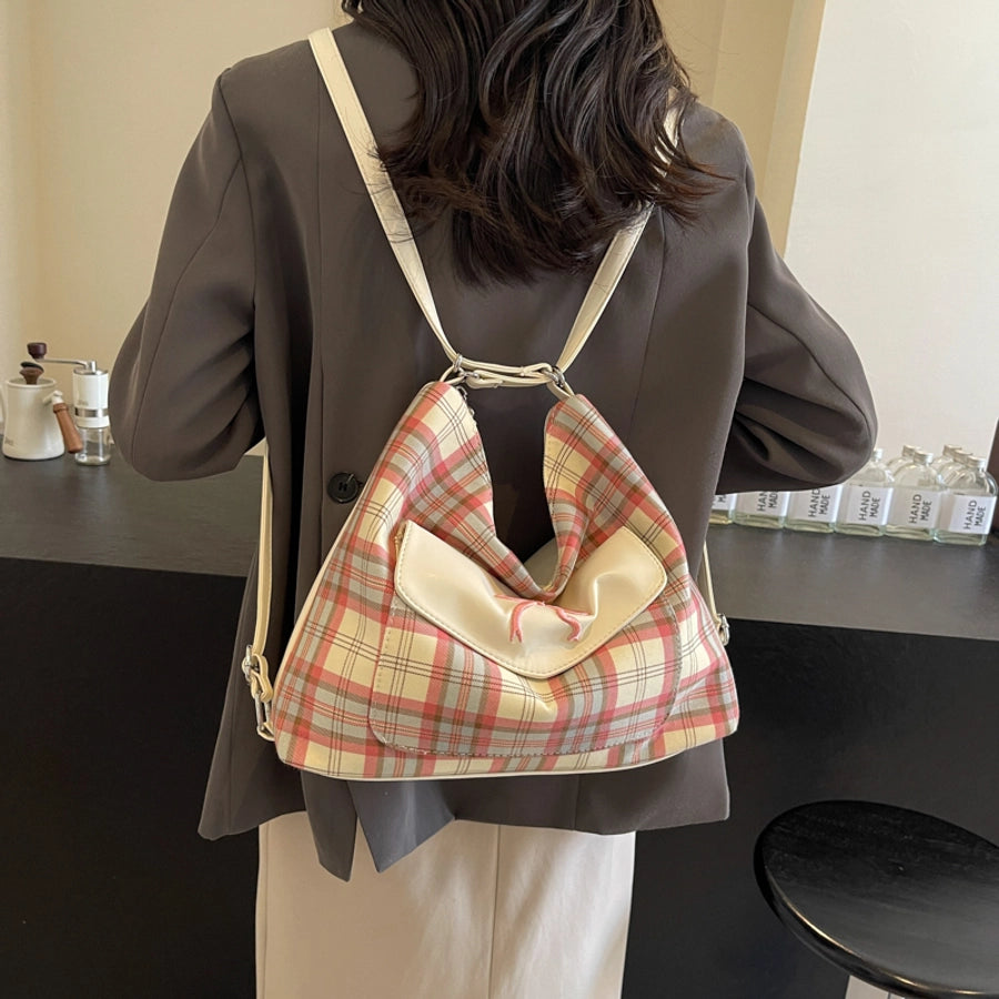 Women's Medium Pu Leather Plaid Bow Knot Vintage Style Classic Style Sewing Thread Square Zipper Tote Bag