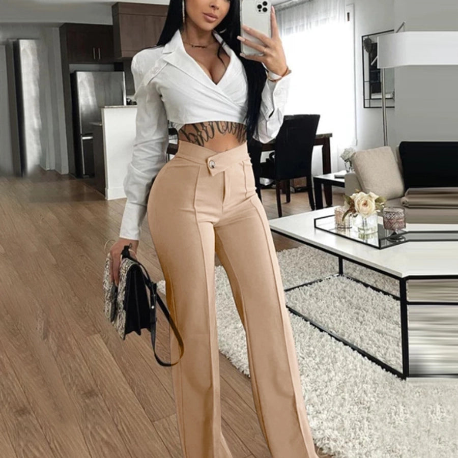 women's daily street casual solid color full length straight pants