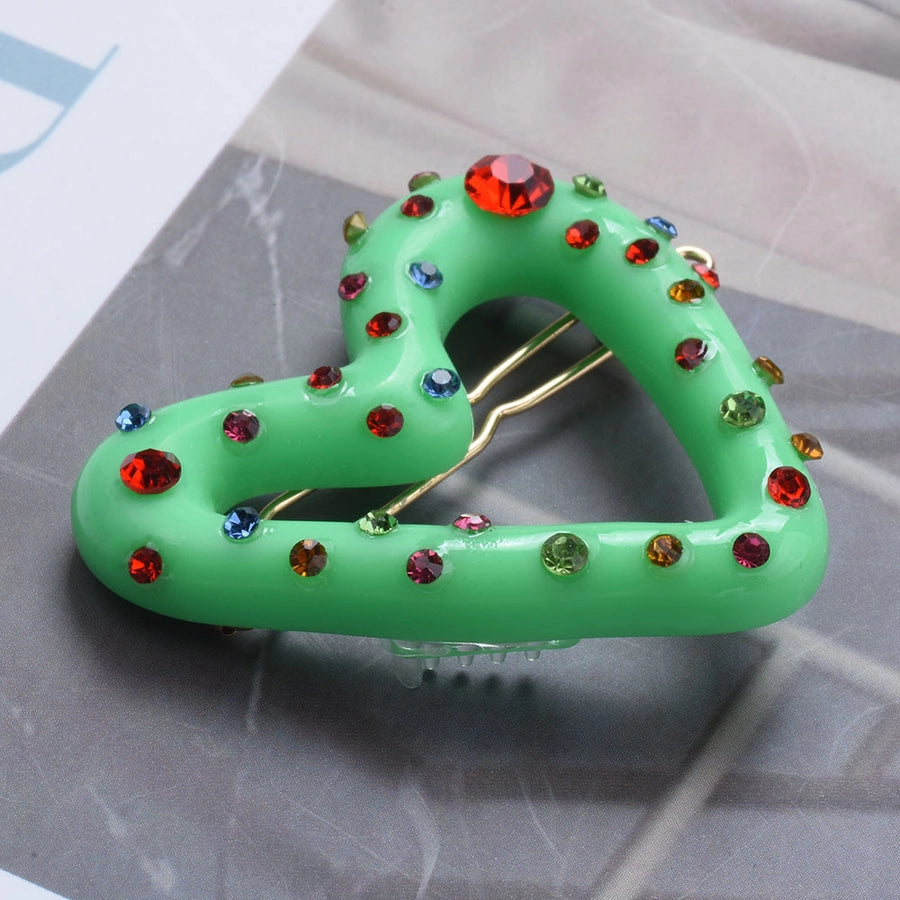 cute heart shape alloy resin plating inlay artificial diamond hair clip