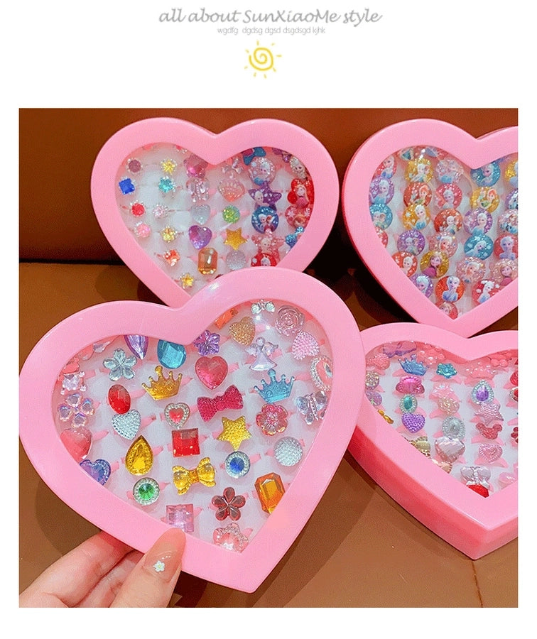 children's gem ring little Princess toy jewelry girl Baby Crystal Diamond adjustable ring gift box