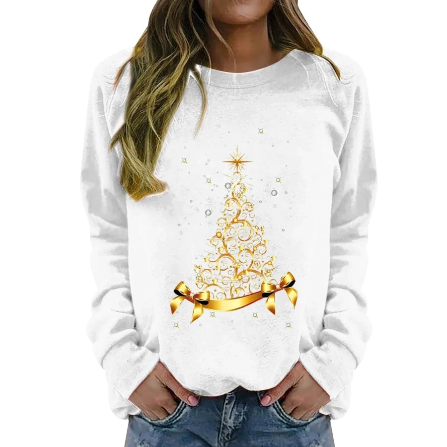 women's hoodies long sleeve thermal transfer printing casual christmas tree bow knot