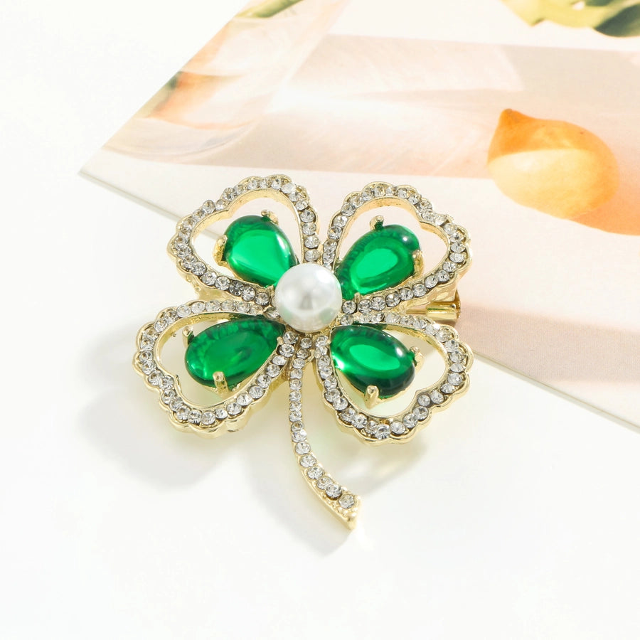 1-Piece Four-Leaf Clover Diamond Brooch Exquisite Elegant Style Women's Fashion Hypoallergenic Material Brooch Suitable for Daily Wear and Gift Unisex Style