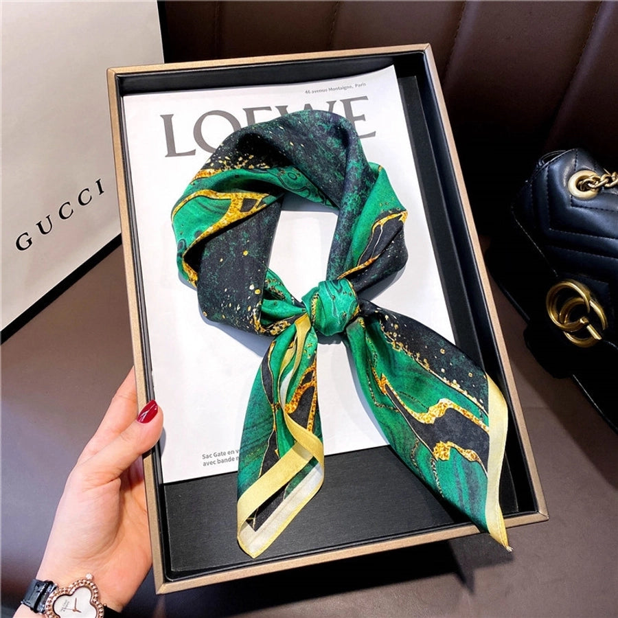 women's elegant simple style flower satin printing silk scarf