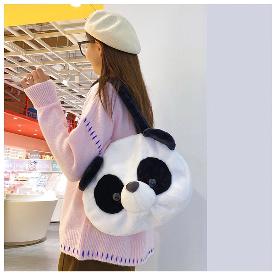 women's all seasons plush animal cute round zipper shoulder bag