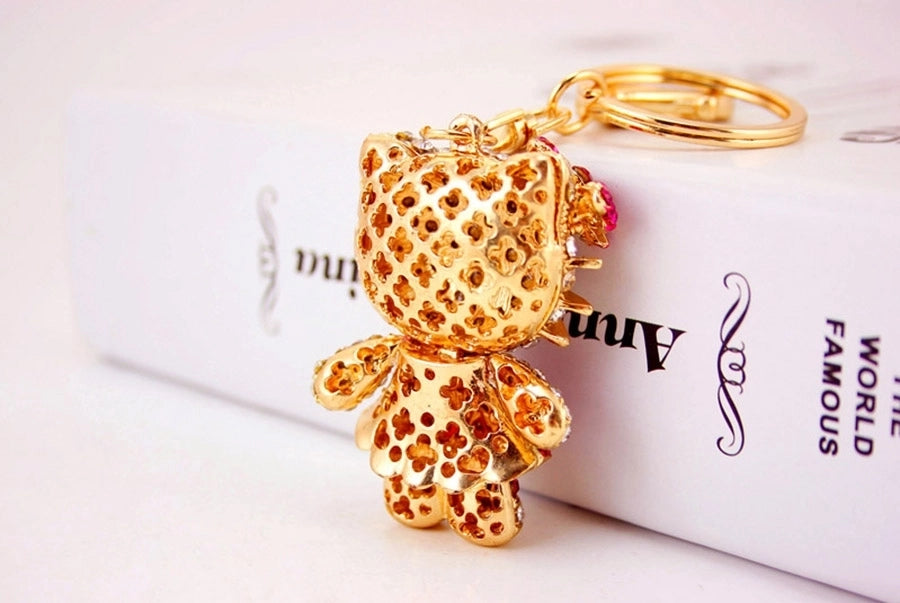 cute cat alloy inlaid crystal women's bag pendant keychain