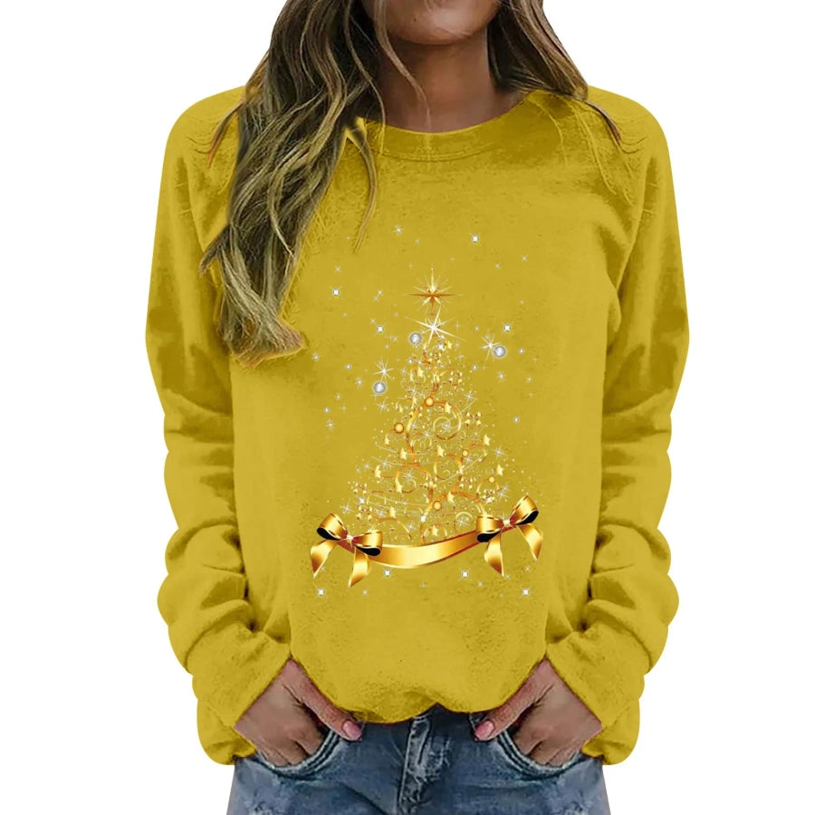 women's hoodies long sleeve thermal transfer printing casual christmas tree bow knot